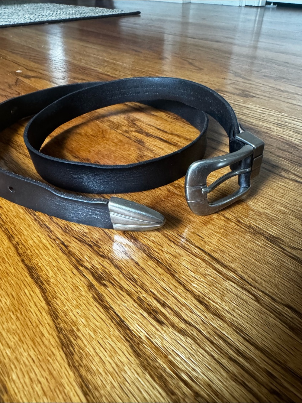Urban Outfitters Classic Black Leather Belt with Brushed Silver Buckle